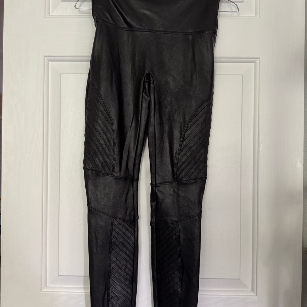 SPANX Faux Leather Moto Style Black Leggings